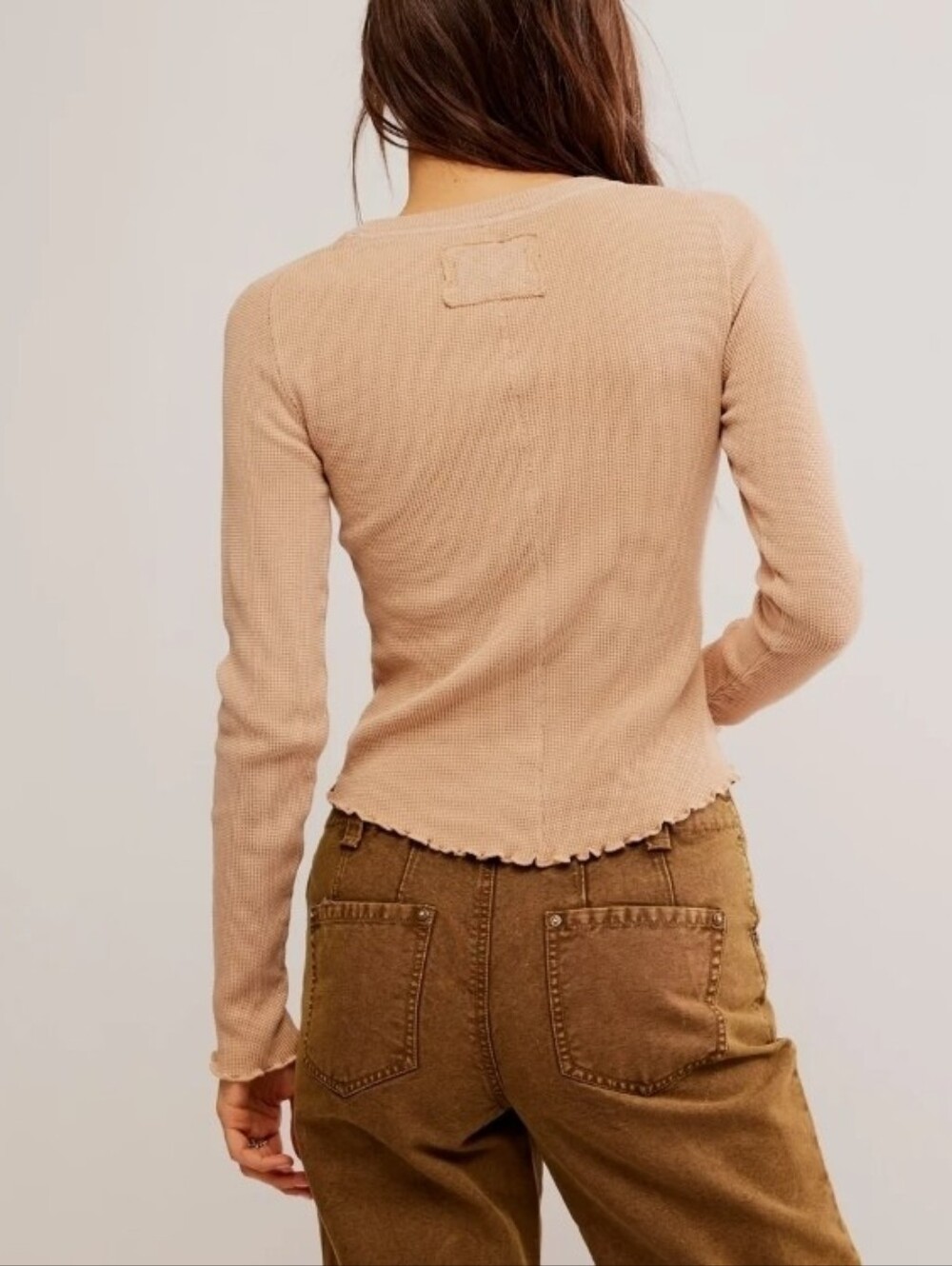 We The Free People Easy Does It Tee Thermal Long Sleeve Top Cuban Sand Sz Small - Picture 3 of 10